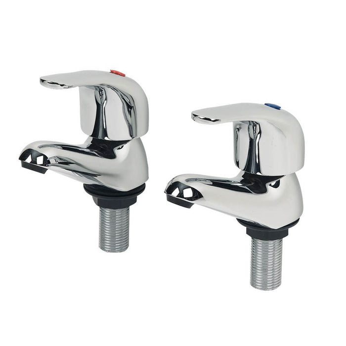 Swirl Basin Pillar Taps Chrome Single Lever Brass Bathroom Hot Cold Pair - Image 1