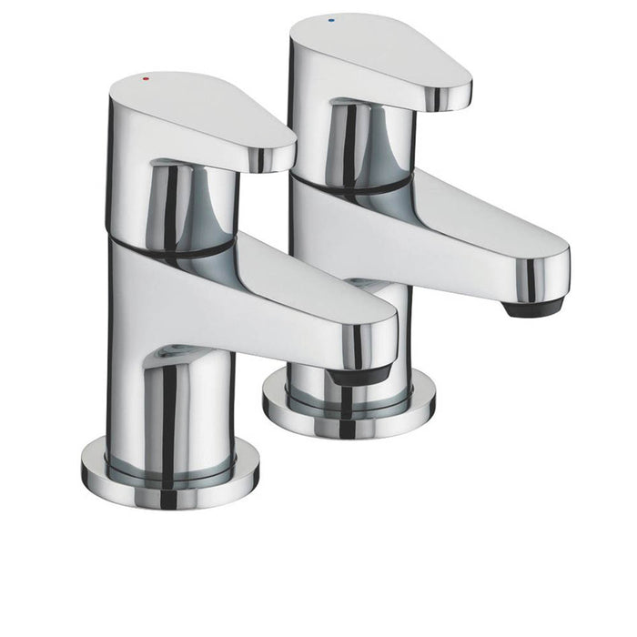 Swirl Basin Pillar Taps Chrome Single Lever Brass Bathroom Hot Cold Pair - Image 3