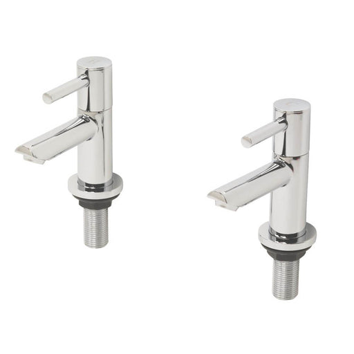 Bathroom Basin Taps Chrome Lever Handle 1/4 Turn Contemporary Hot Cold Pair - Image 1
