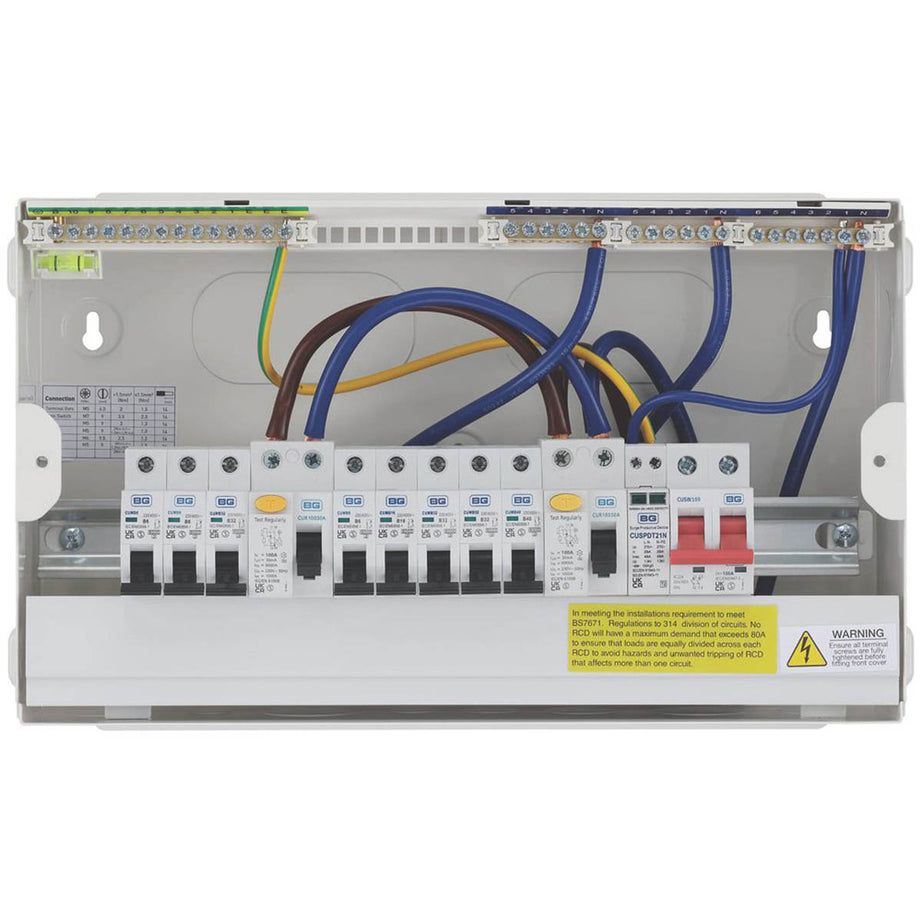 British General Main Switch Consumer Unit with SPD 9-Module 8-Way Part-Populated - Image 2