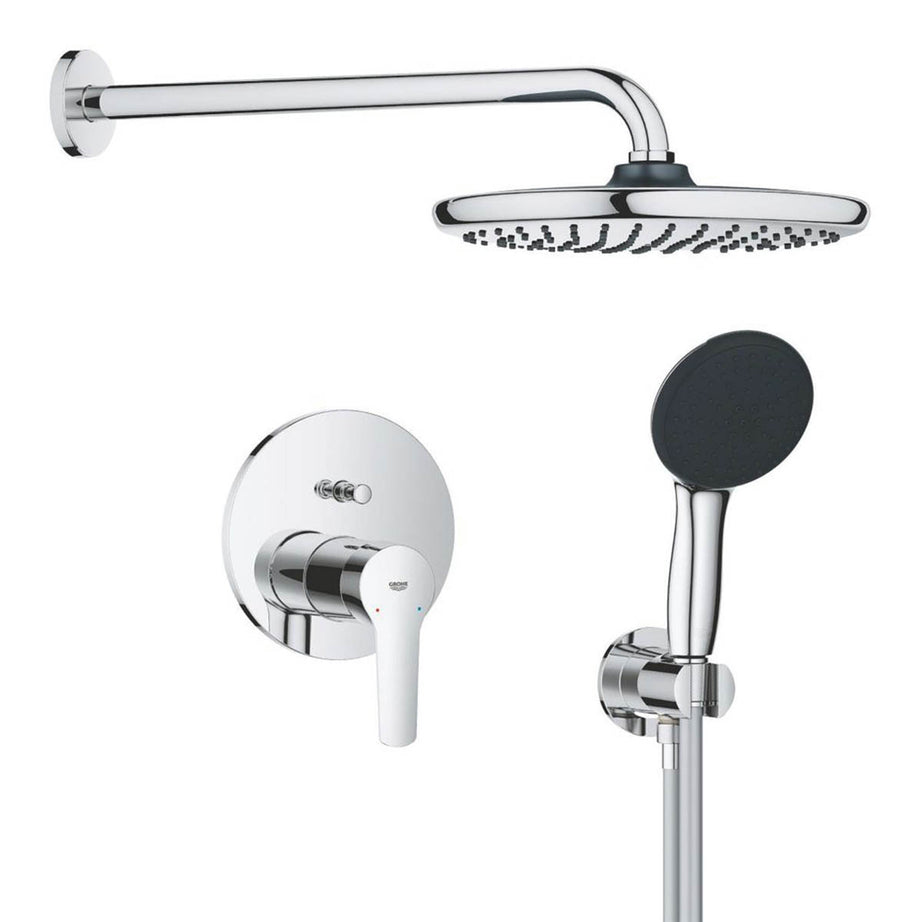 Grohe Thermostatic Shower Mixer System Chrome Concealed Twin Round Head Modern - Image 1