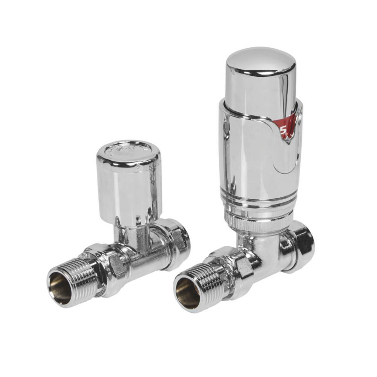 Towelrads Radiator Valve and Lockshield Thermostatic 15mm x 1/2" Chrome Straight - Image 1