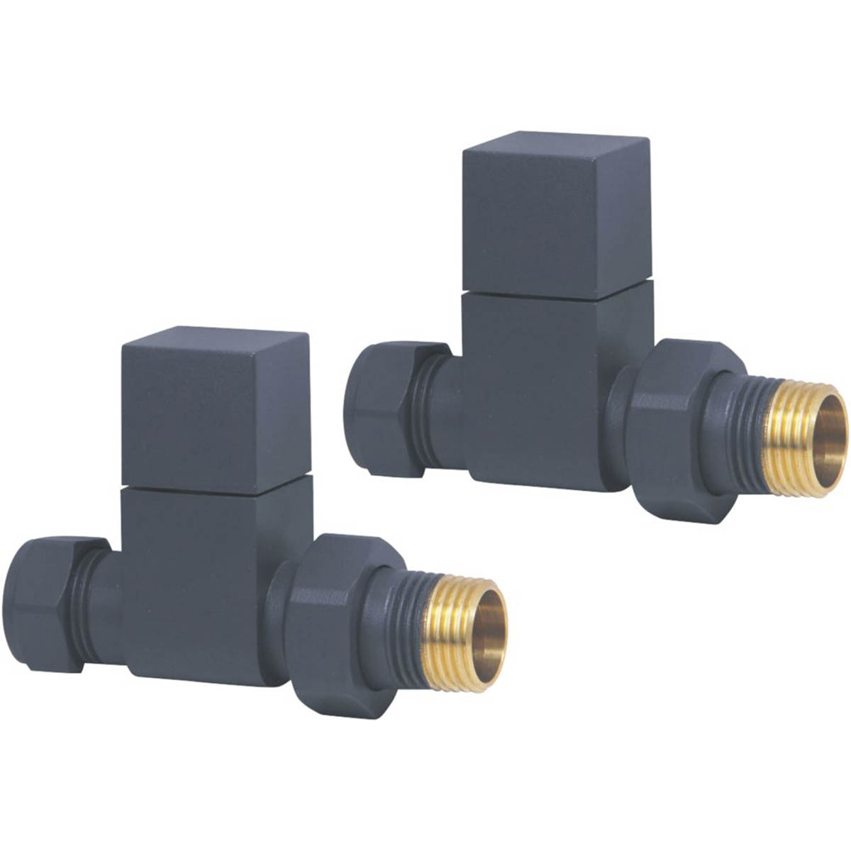 Designer Radiator Valve Straight Grey Manual Bi-Directional 15mm x 1/2" 2 Pack - Image 1