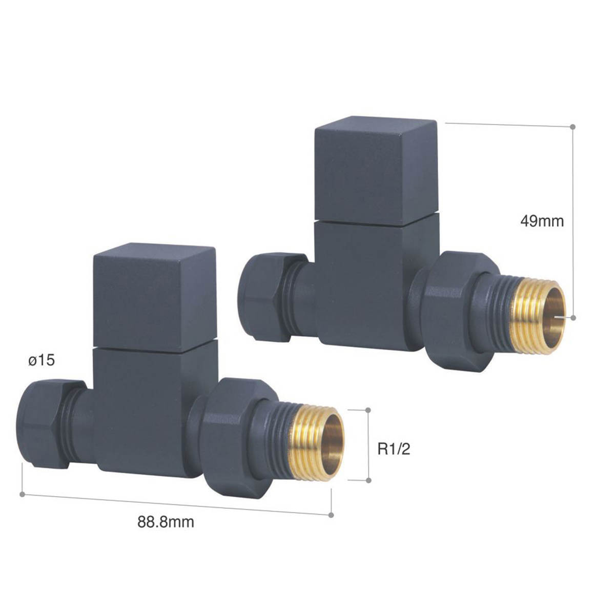 Designer Radiator Valve Straight Grey Manual Bi-Directional 15mm x 1/2" 2 Pack - Image 2
