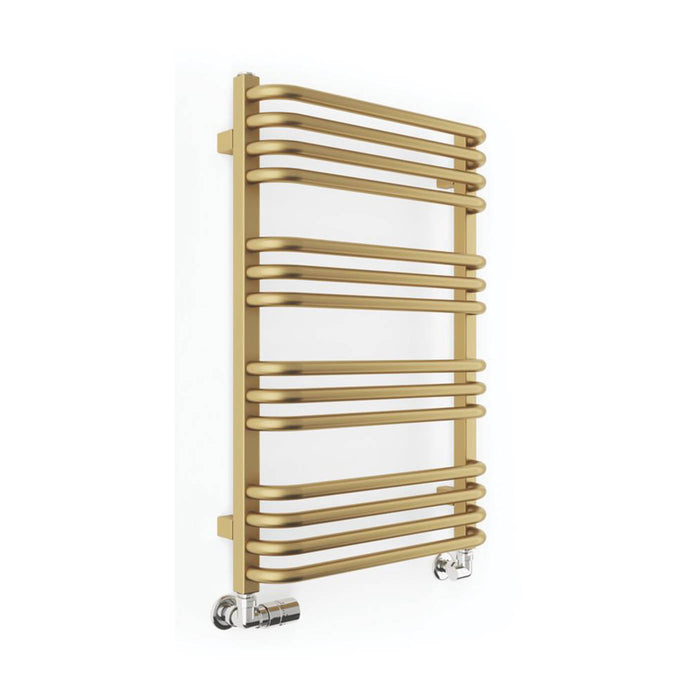 Terma Towel Rail Radiator Heated Brushed Brass Curved Warmer 400W (H)76x(W)50cm - Image 1