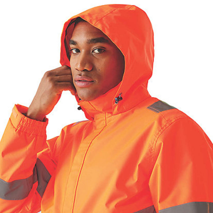 Regatta Hi Vis Jacket Mens Orange Waterproof Hood Workwear XXL 47" Chest - Image 4