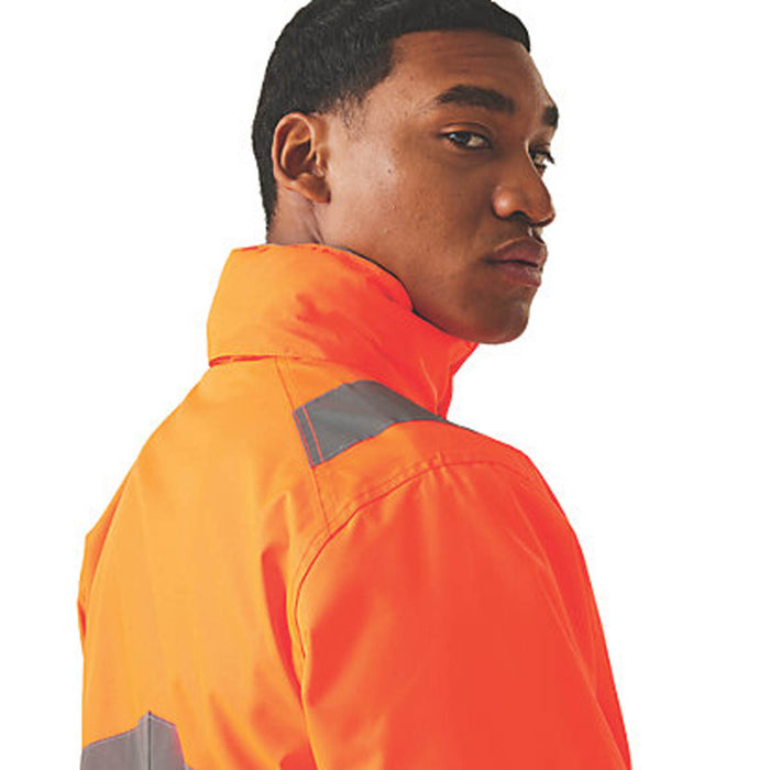 Regatta Hi Vis Jacket Mens Orange Waterproof Hood Workwear XXL 47" Chest - Image 5