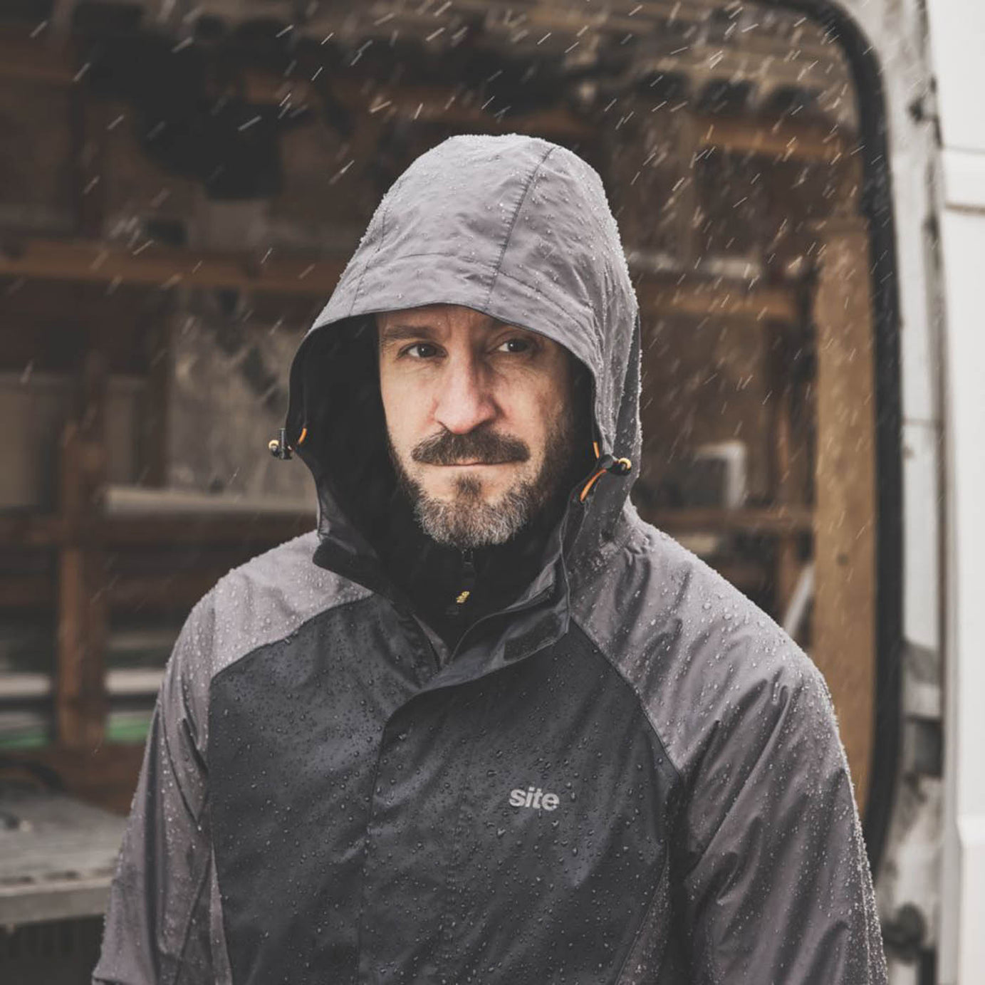 Site Work Jacket Mens Grey Waterproof Hooded Breathable Medium Size 47in Chest - Image 6