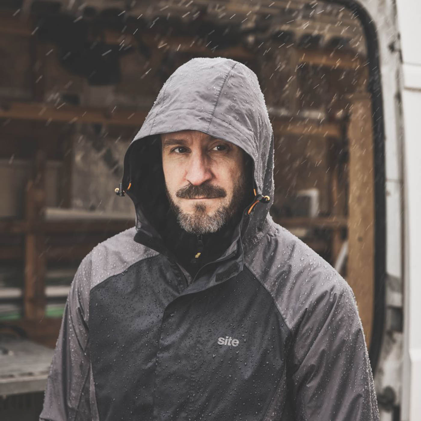 Site Work Jacket Mens Grey Waterproof Hooded Breathable Medium Size 47in Chest - Image 6