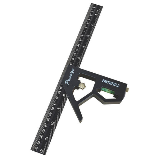 Faithfull Combination Square 12inches Black Metric And Imperial Scales 300mm - Image 1