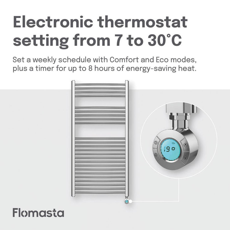 Flomasta Electric Towel Radiator Chrome Curved 1200mm x 600mm 1364BTU - Image 5