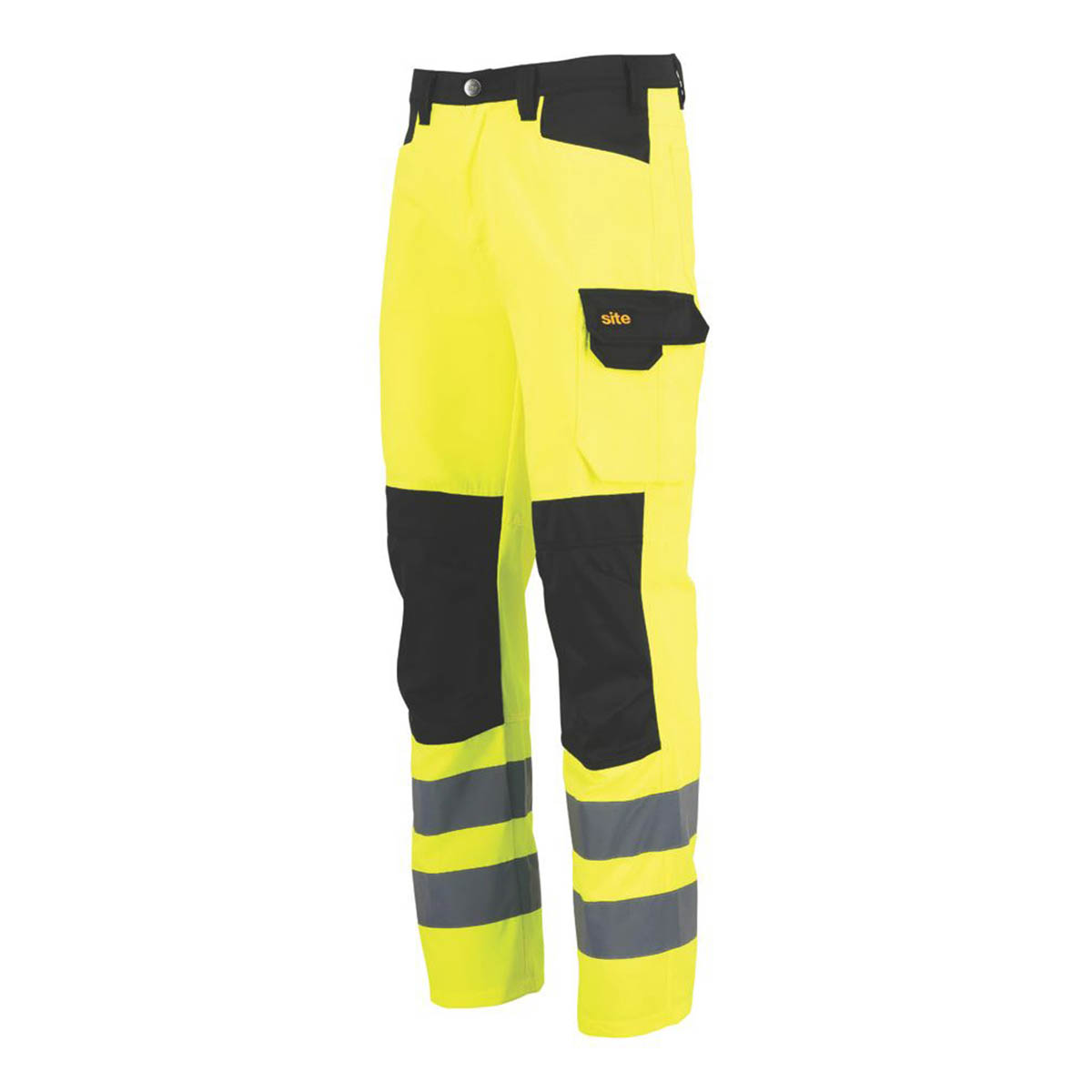 Site Mens Hi-Vis Trousers Yellow/Black Reflective Multi Pockets 32" W 32" L - Image 1