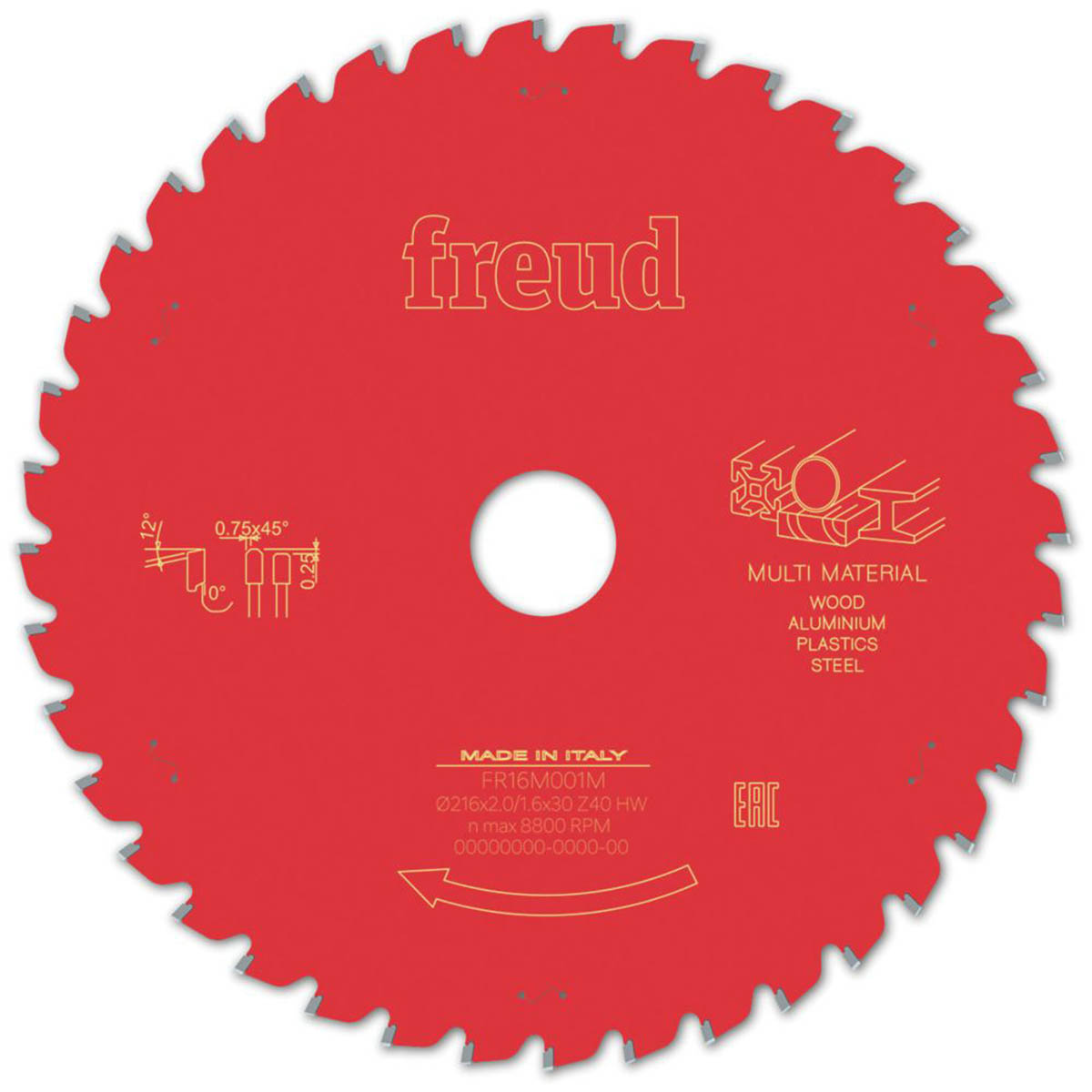 Freud Circular Saw Blade F03FS09887 Multi-Material Fine Cut 216mm x 30mm 40T - Image 1