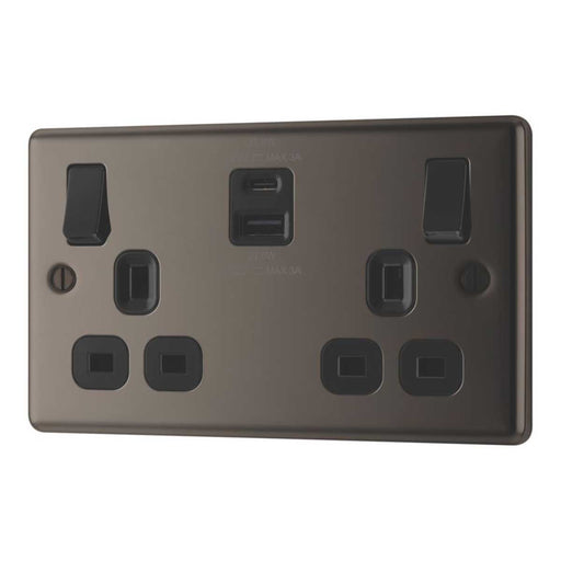 Switched Wall Socket 13A 2-Gang 2-Outlet Type A & C USB Charger SP + 3A 22W - Image 1
