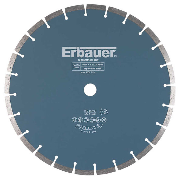 Erbauer Diamond Cutting Blade Segmented Concrete Stone Wet Dry Use 350x25.4mm - Image 1