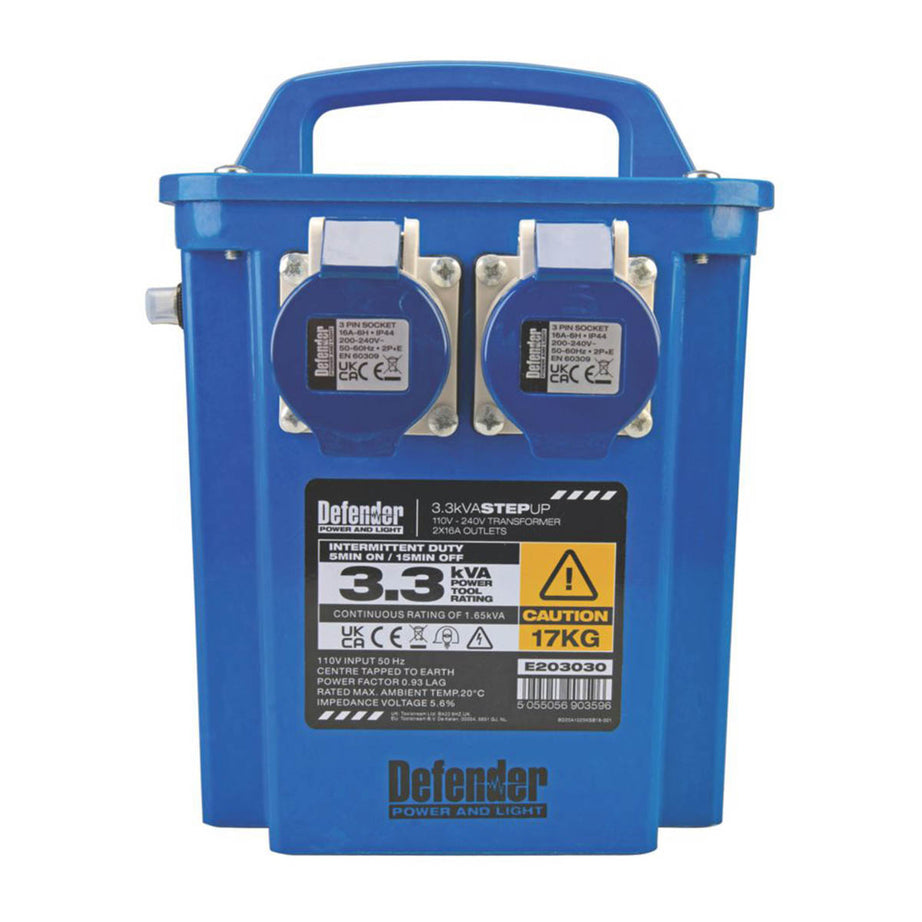 Defender Site Transformer 3.3kVA Intermittent Step-Up Portable Blue 110V/230V - Image 1