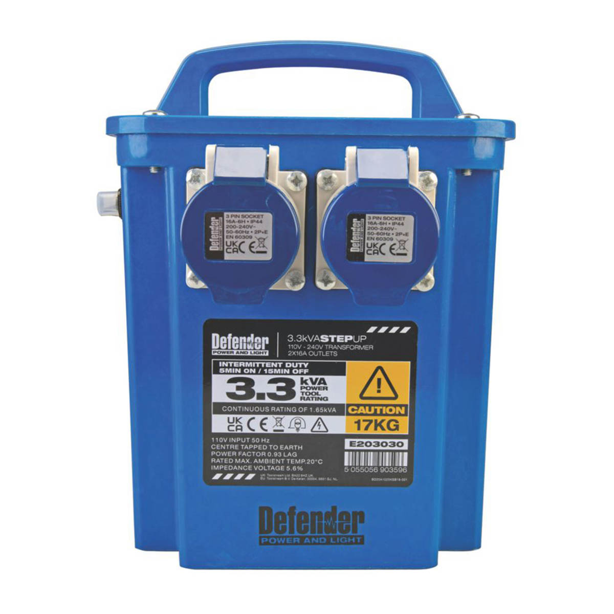 Defender Site Transformer 3.3kVA Intermittent Step-Up Portable Blue 110V/230V - Image 1