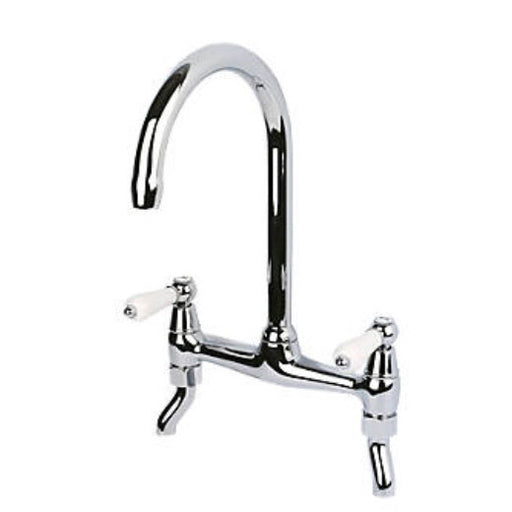 Kitchen Sink Mixer Tap Dual Flow Double Lever Swivel Spout Deck Chrome 7bar - Image 1
