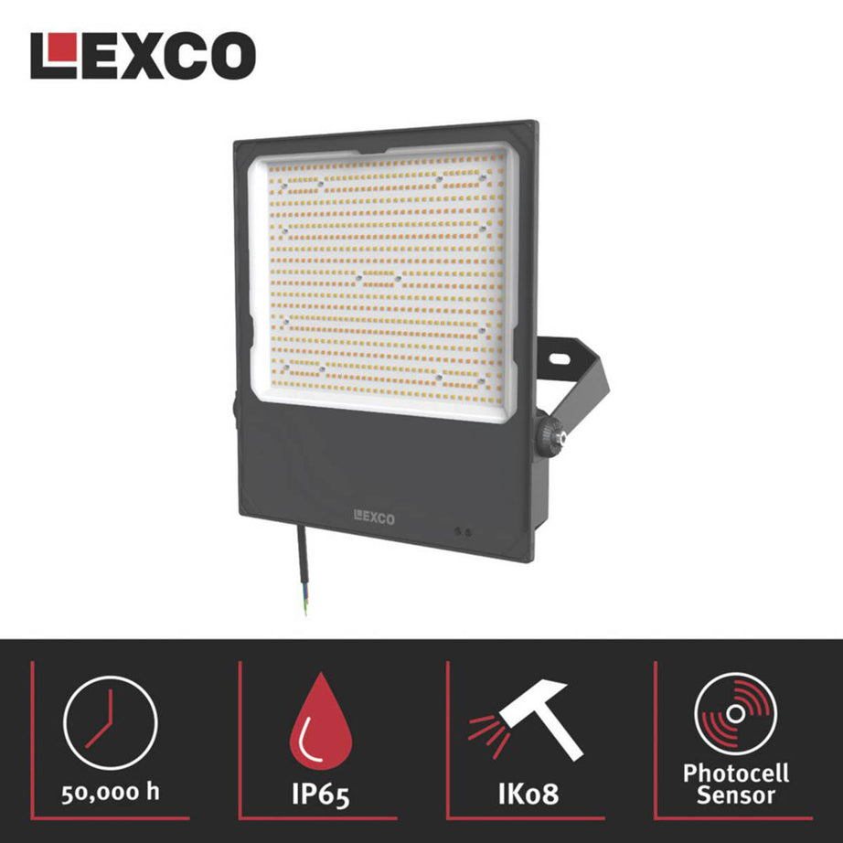 LED Floodlight With Photocell Black IP65 Outdoor Security Garden Light  300W - Image 3