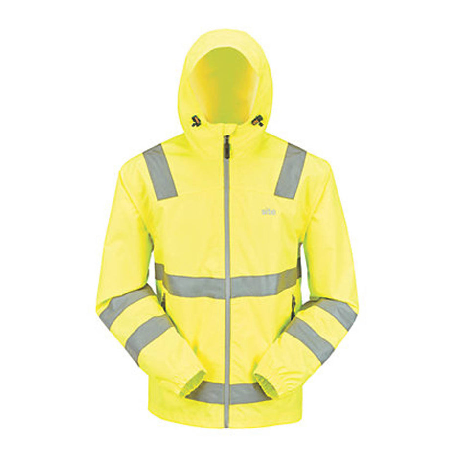 Site Hi Vis Jacket Yellow Lightweight Waterproof Zip Pockets Hood Size M - Image 1