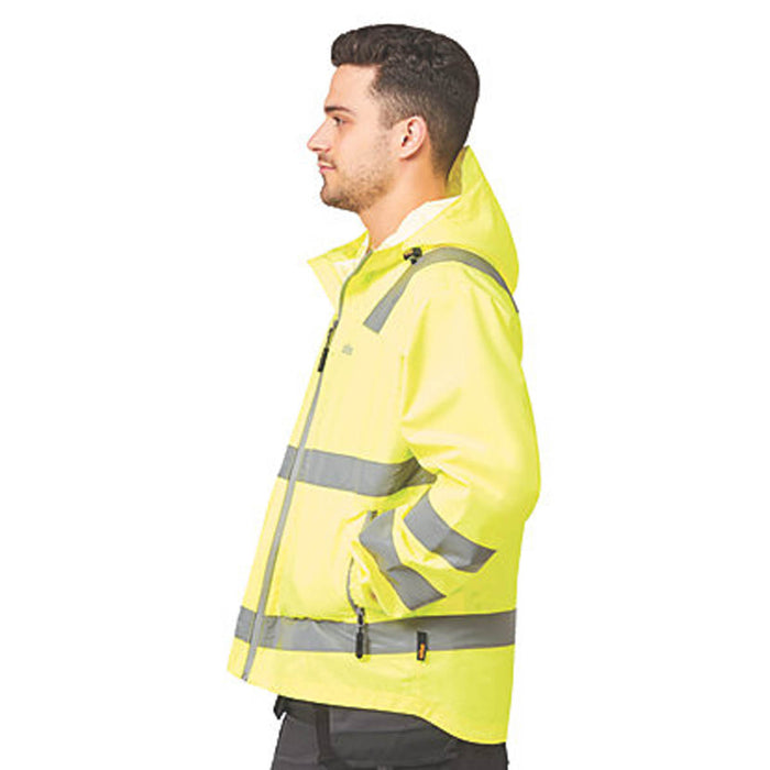 Site Hi Vis Jacket Yellow Lightweight Waterproof Zip Pockets Hood Size M - Image 5