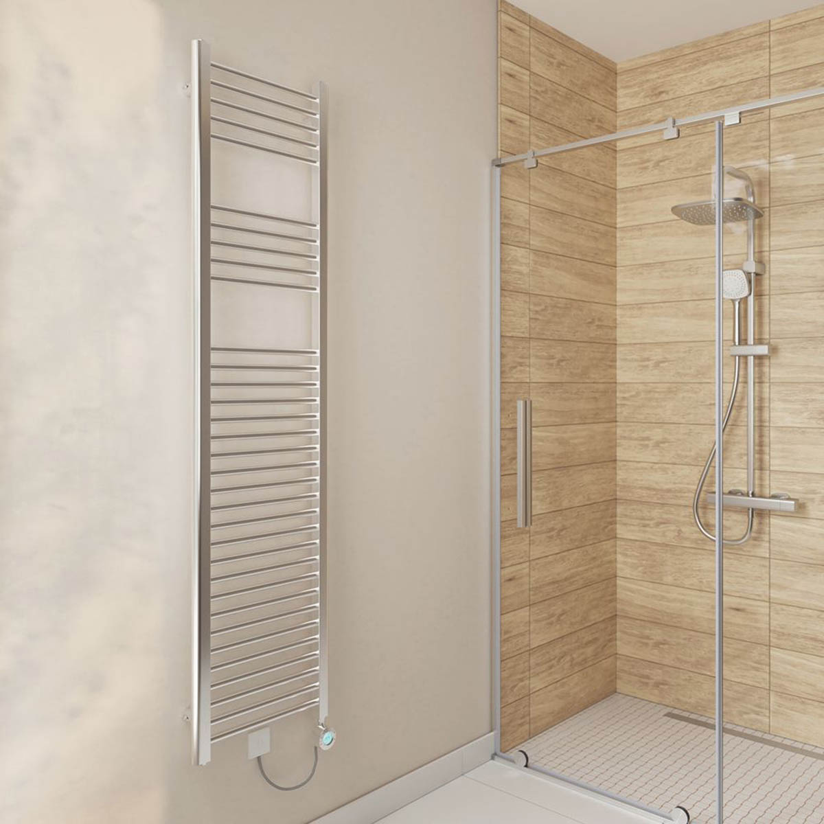 Flomasta 1600mm x 400mm 1364BTU Chrome Flat Electric Towel Radiator - Image 2