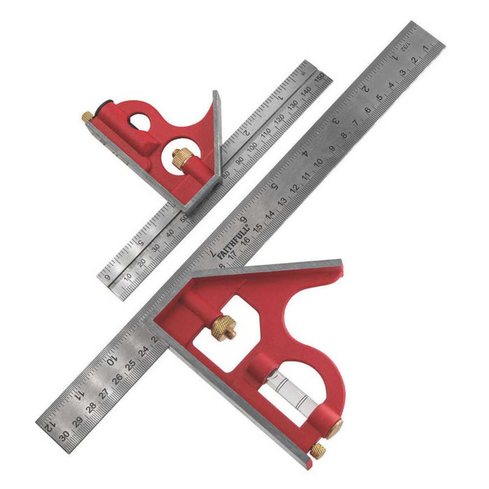 Faithfull Combination Square Stainless Steel Sliding Adjustable 2 Piece Set - Image 2