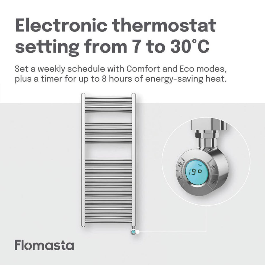 Flomasta Towel Radiator Electric Chrome Gloss Curved 1200mm x 500mm 1024BTU - Image 5