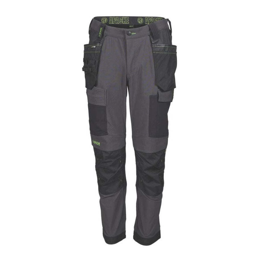 Apache Work Trousers Mens Slim Fit Grey Black Breathable Multi Pockets 34"W 29"L - Image 1