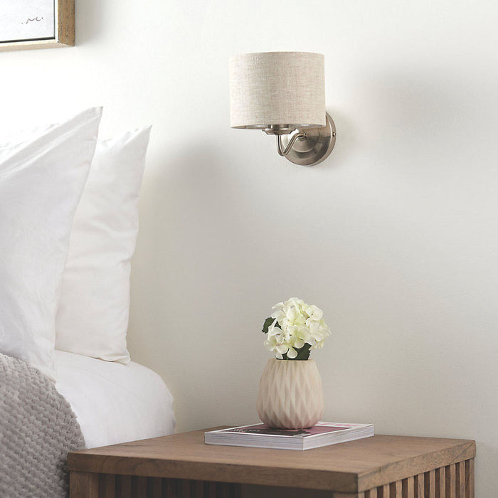 Wall Light Elegant Living Room Bedroom Indoor Natural Linen Drum Shade Modern - Image 5