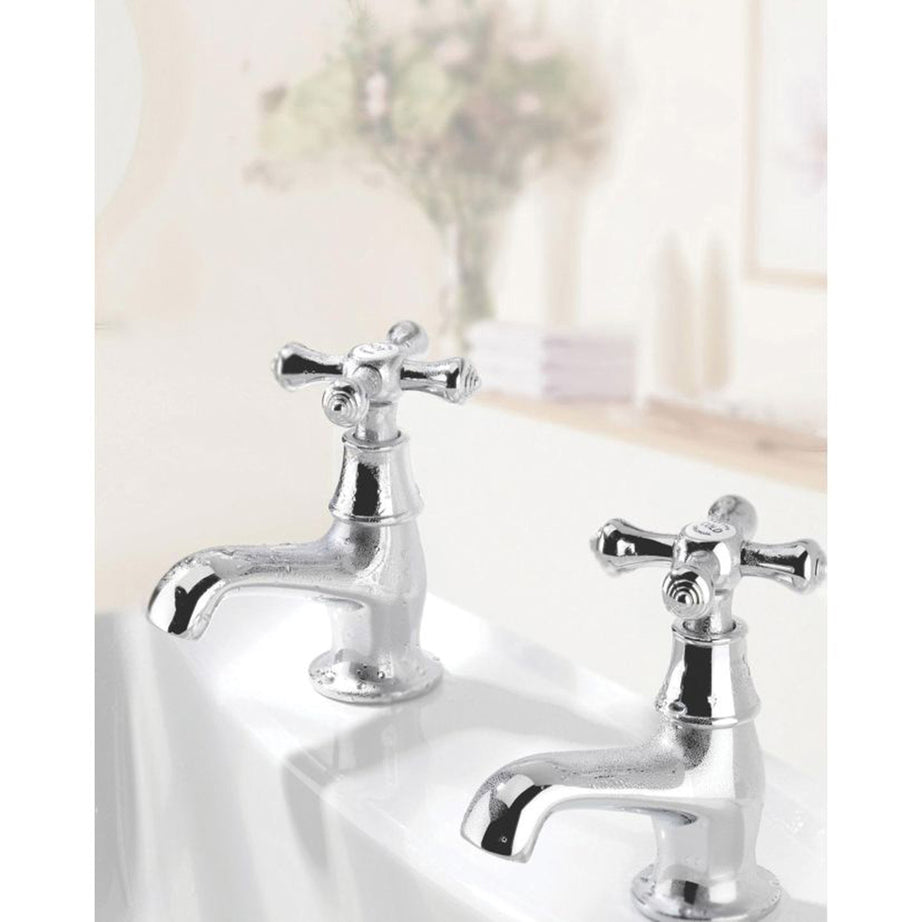 Bristan Bathroom Basin Taps Twin Chrome Traditional Cross Head Cold Hot Water - Image 2