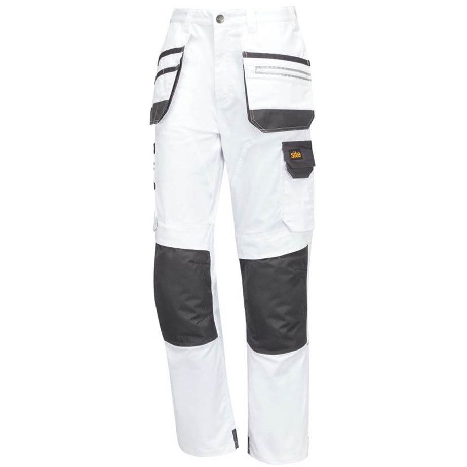 Site Work Trousers Mens Regular Fit White Grey Stretch Multi Pockets 40"W 32"L - Image 1