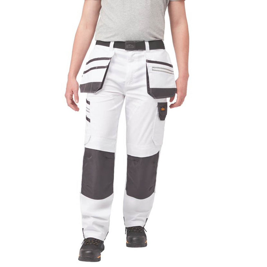 Site Work Trousers Mens Regular Fit White Grey Stretch Multi Pockets 40"W 32"L - Image 6