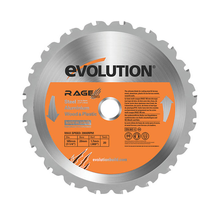 Evolution Circular Saw Blade General Purpose Cut Steel Aluminium Wood 185x20mm - Image 1