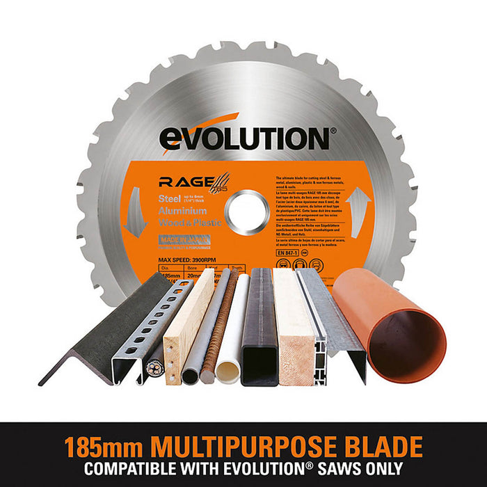 Evolution Circular Saw Blade General Purpose Cut Steel Aluminium Wood 185x20mm - Image 2