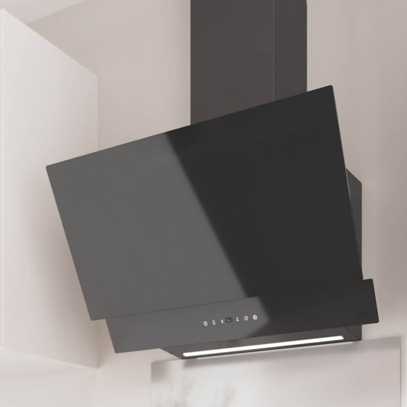 Cooke & Lewis Cooker Hood Angled Black Extracts Recirculates LED Touch 598mm - Image 6