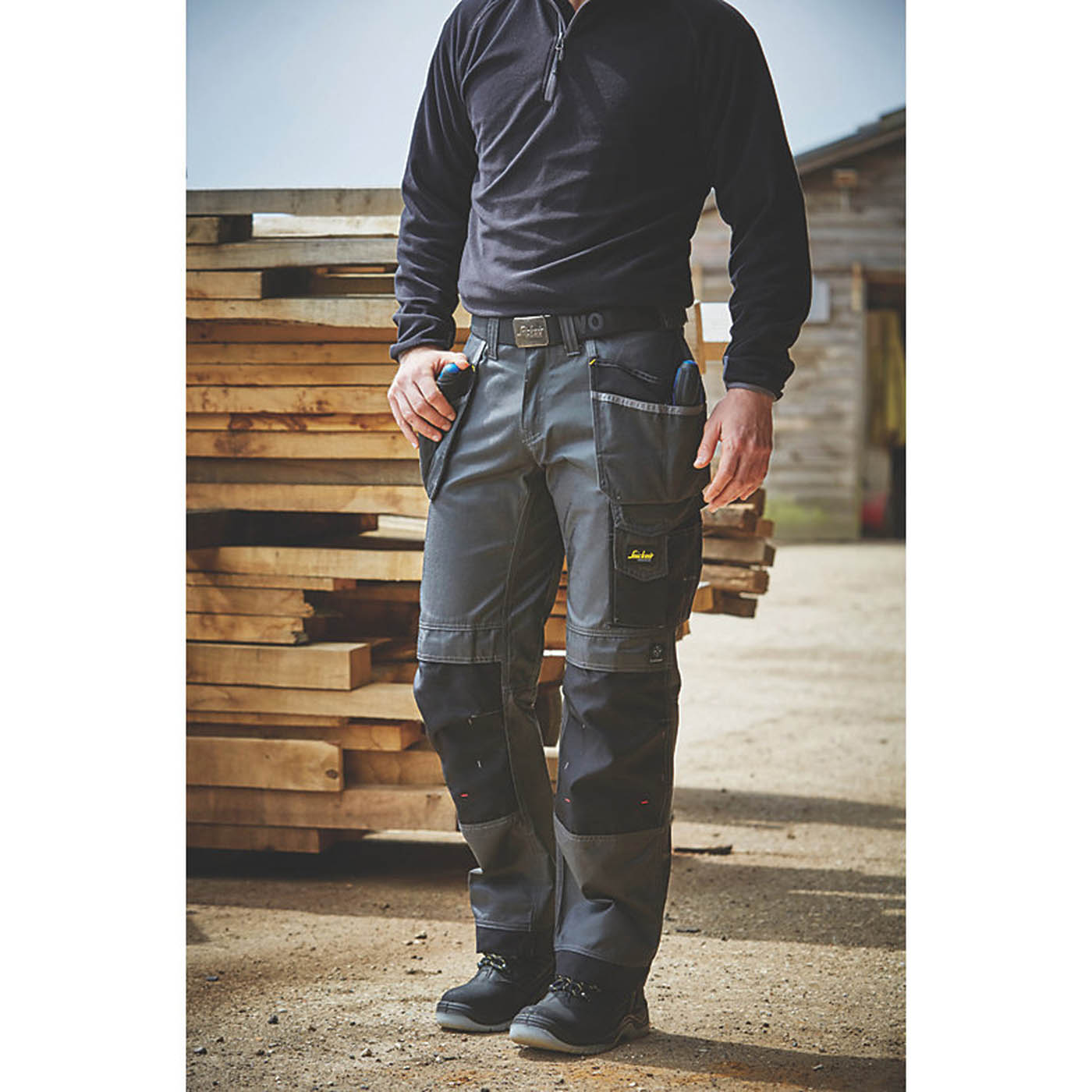 Snickers Work Trousers Mens Relaxed Fit Grey Black Multi Pockets Cargo 30W 32L - Image 3