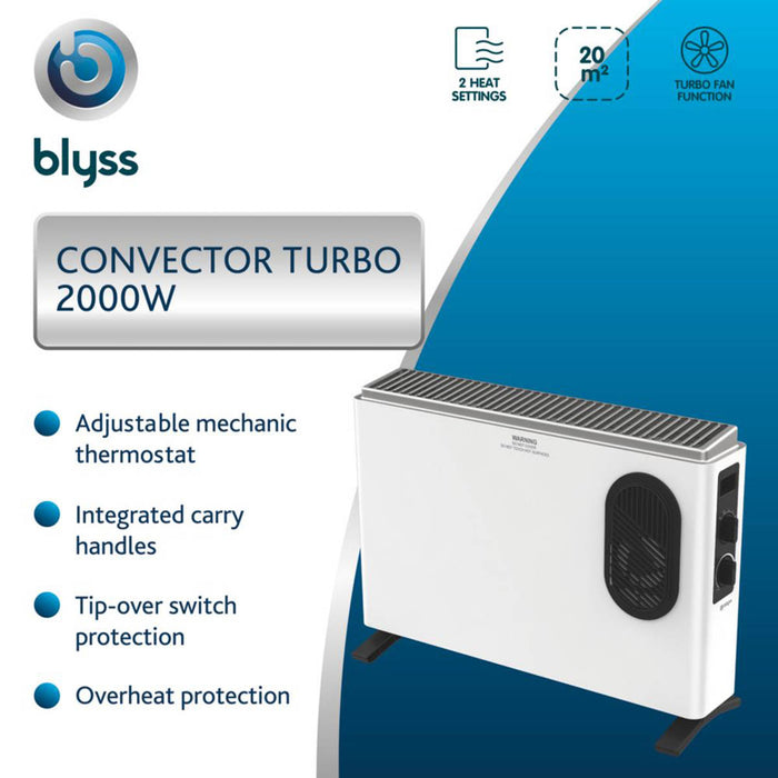 Blyss Convector Heater 2000W Electric NDK20-24AF Metal White Freestanding - Image 3