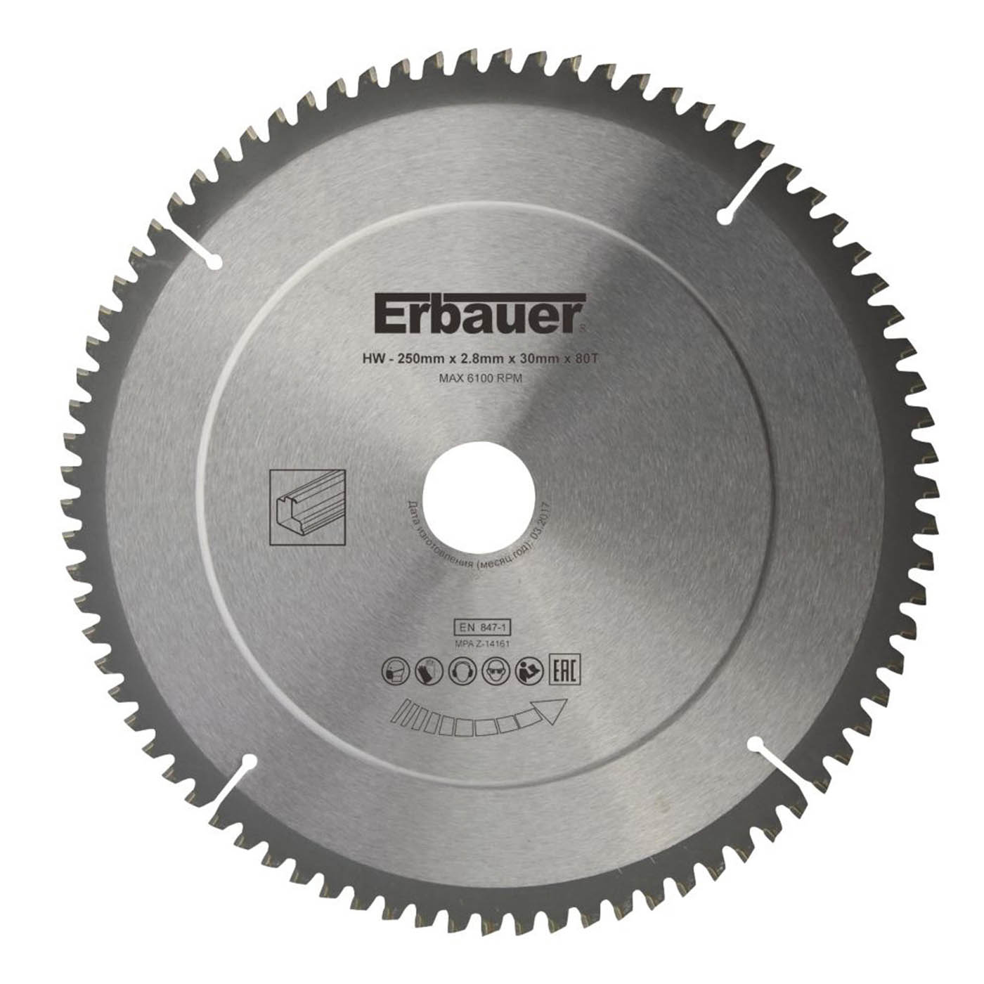 Erbauer  Aluminium TCT Saw Blade 250 x 30mm 80T - Image 1