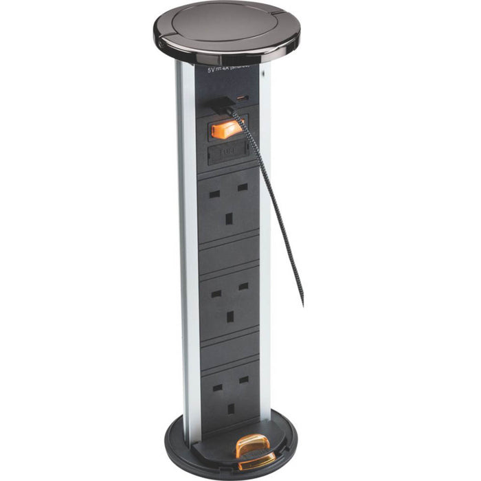 Knightsbridge Pop-up Socket SP Switched 13A 3-Gang USB Charger 4.0A 18W Black - Image 2