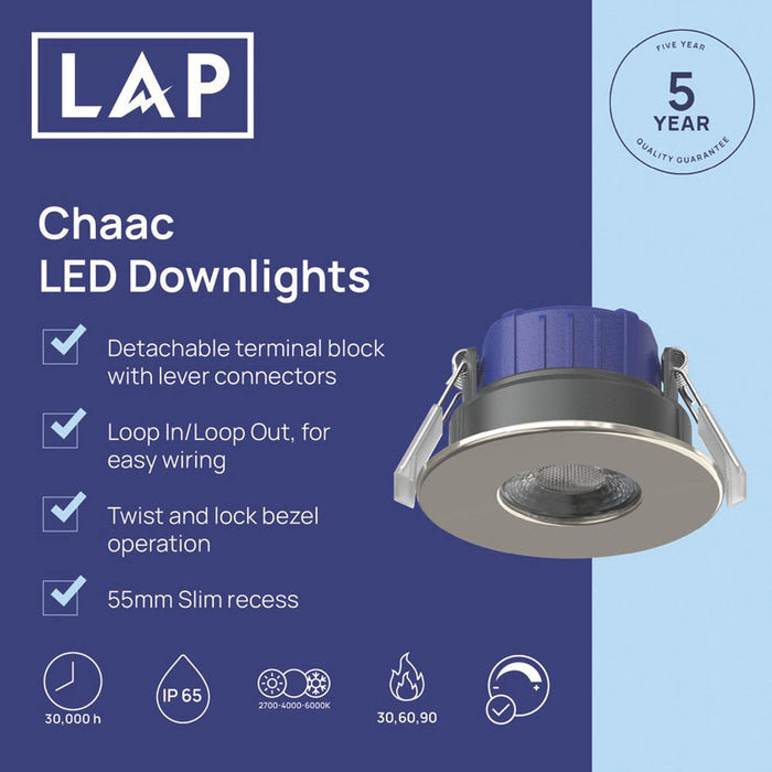 LED Downlights Fixed Fire Rated Bathroom Brushed Nickel Dimmable 600lm 10 Pack - Image 2