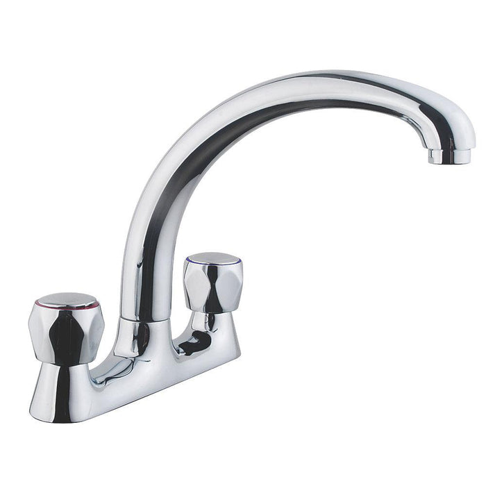 Kitchen Sink Mixer Tap Swivel Spout Dual Lever Chrome Brass Modern Round Head - Image 1