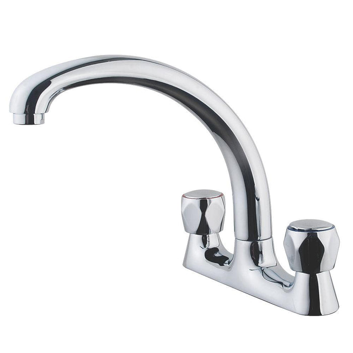 Kitchen Sink Mixer Tap Swivel Spout Dual Lever Chrome Brass Modern Round Head - Image 3