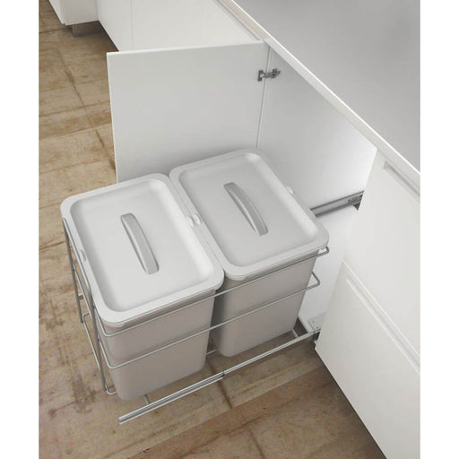 Kitchen Bin Grey Waste Rubbish Recycling Plastic Cabinet Pull-Out 2 x 16L - Image 1