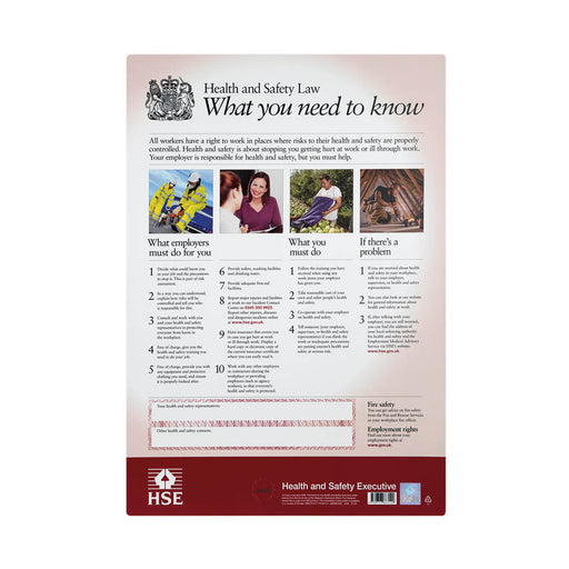 Health and Safety Law Poster A3 HSE Durable PP5 Plastic With Images FWC30/A3 - Image 1