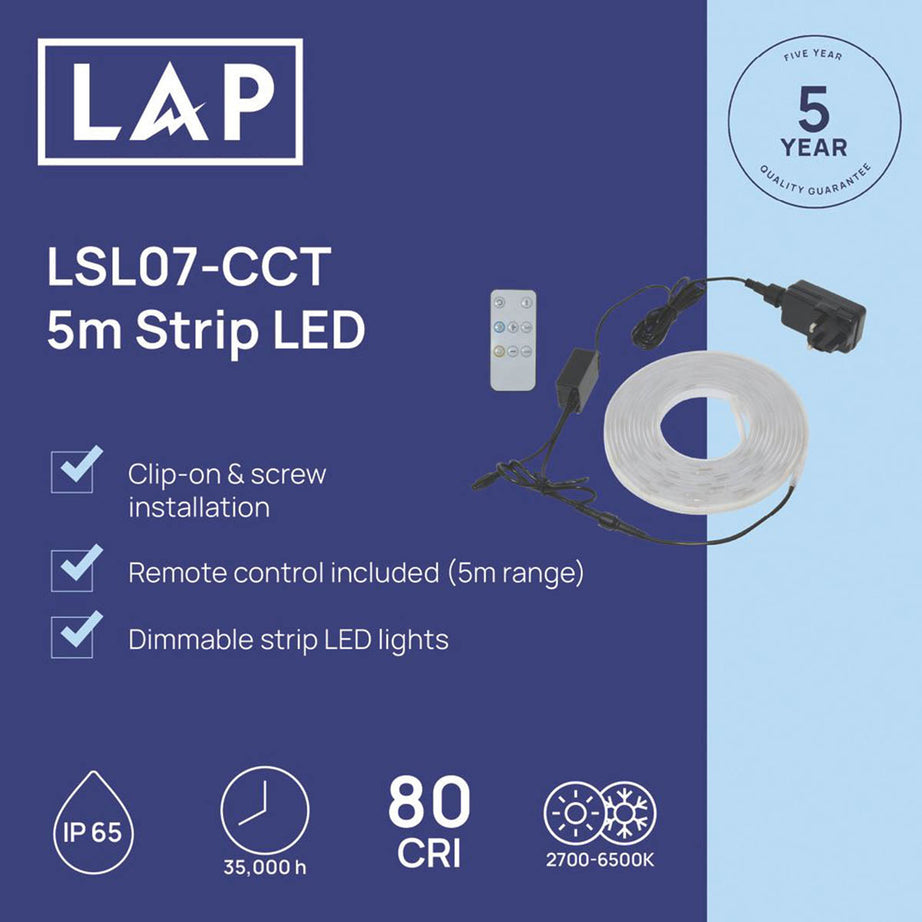 LAP LED Strip Light 5m Variable White 20W 2000lm 28 Lights per Metre - Image 3