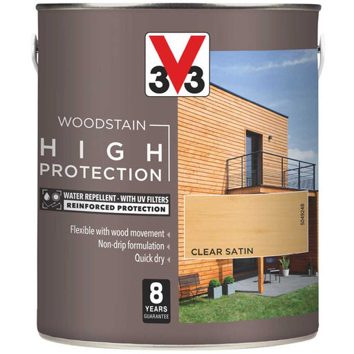 V33 Exterior Woodstain High Protection Satin Clear Water Based Quick Dry 2.5 L - Image 1