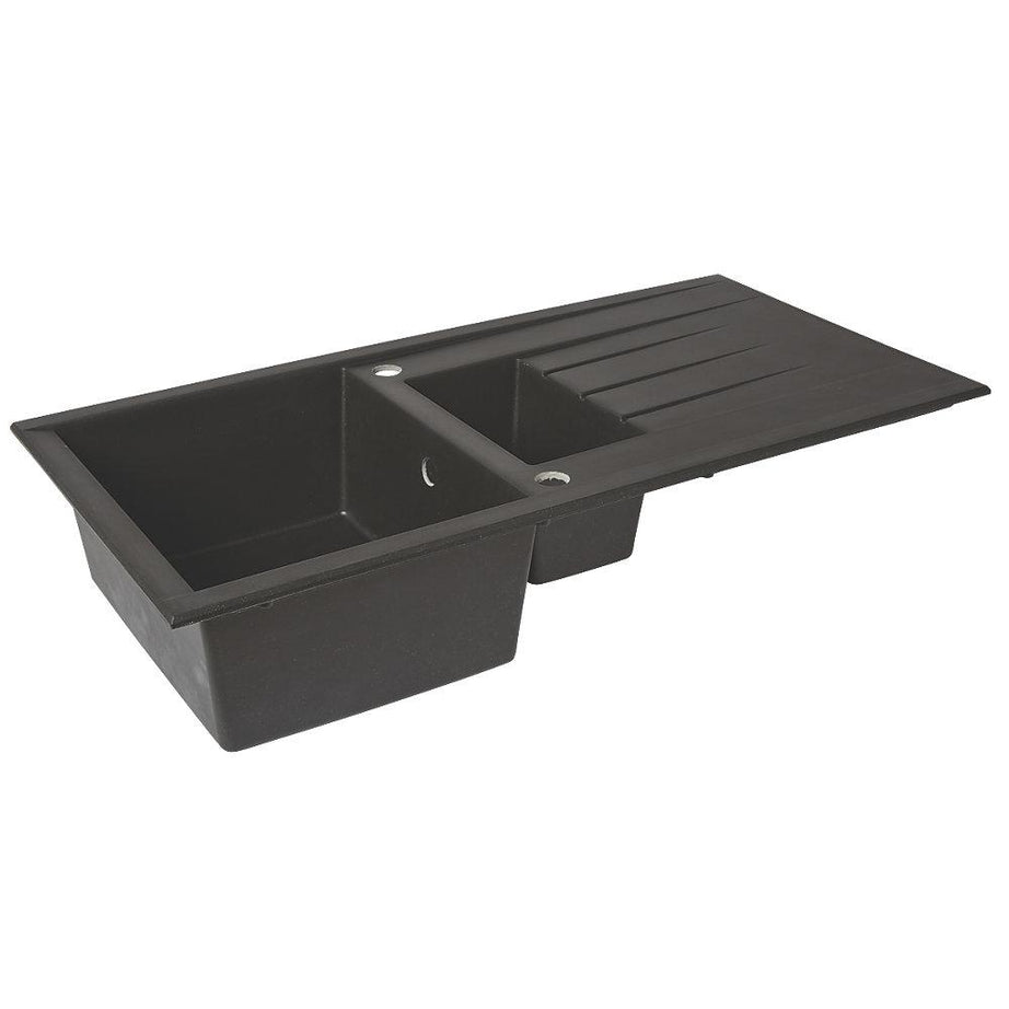 Kitchen Sink 1.5 Bowl Matt Black Reversible Drainer Plastic Resin Inset - Image 1