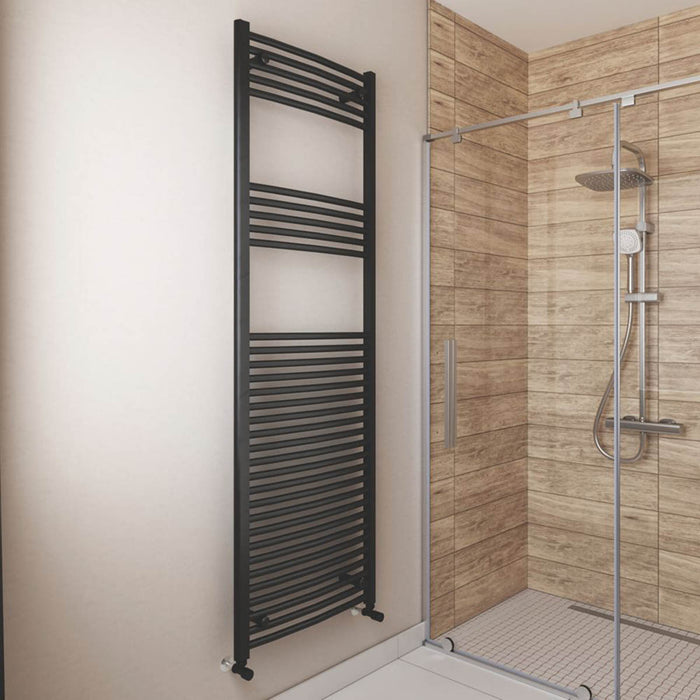 Towel Radiator Rail Curved Black Steel Bathroom Warmer Ladder 922W H180xW60cm - Image 3