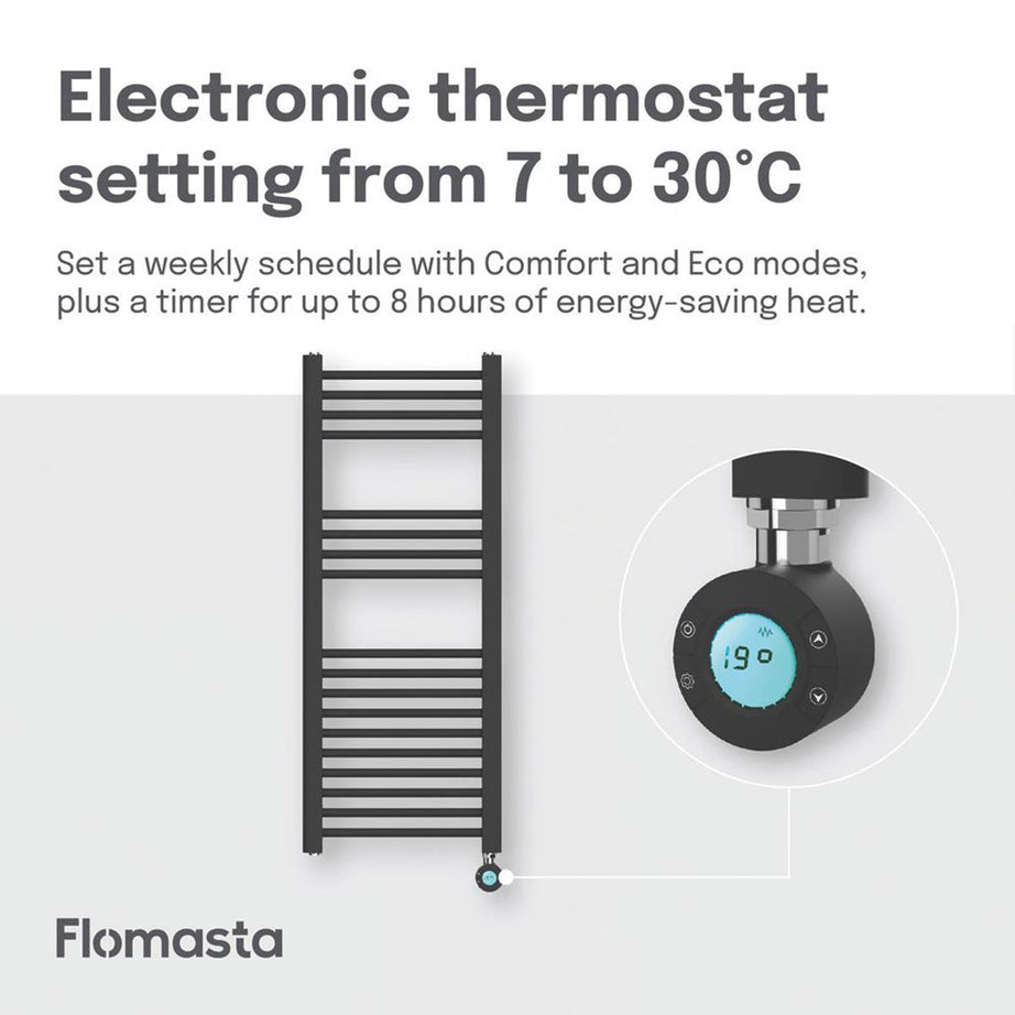 Flomasta Towel Radiator Electric Black Flat Ladder Warmer 1000mm x 400mm 853BTU - Image 5